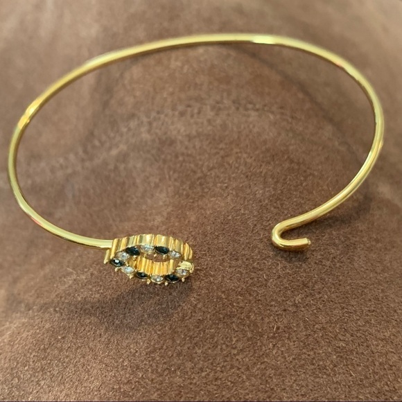 Avon Plaza Collection simulated sapphire diamond heart gold tone hook bangle - Picture 2 of 7